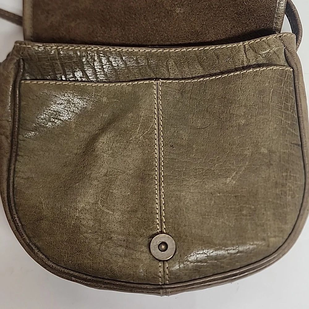 Vintage Distressed Olive Green Leather Unisex Crossbody Messenger SaddleBag